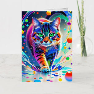 Kleurrijke kat, spetter, schilderen, kleurbeoordel folie wenskaart