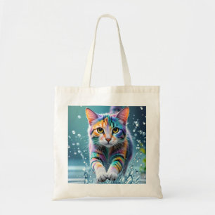 Kleurrijke kat, splash, schilderen, kleursortering tote bag