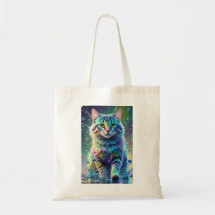 Kleurrijke kat, splash, schilderen, kleursortering tote bag