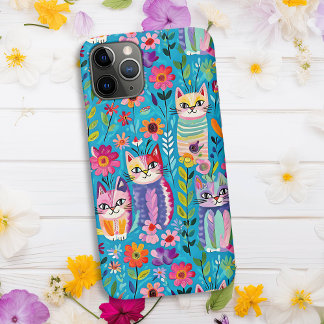 Kleurrijke katten en bloemen grillig gelukkig