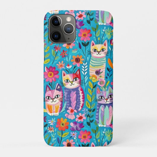 Kleurrijke katten en bloemen grillig gelukkig Case-Mate iPhone case (Achterkant)