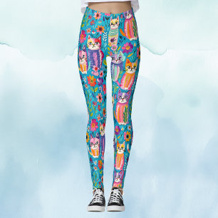 Kleurrijke katten en bloemen grillig leggings