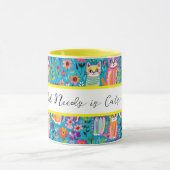 Kleurrijke katten en bloemen grillige verjaardag mok (Midden)