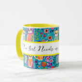 Kleurrijke katten en bloemen grillige verjaardag mok (Voorkant links)
