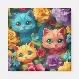 Kleurrijke katten en bloemen schattig ontwerp magneet