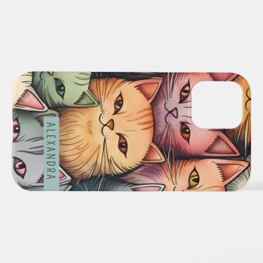 Kleurrijke katten grillige doedel iPhone hoesje (Achterkant horizontaal)