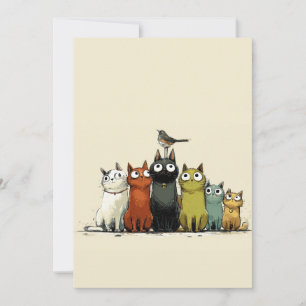Kleurrijke katten groep – Schattige kattenkunst vo Feestdagenkaart