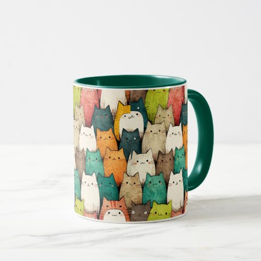 Kleurrijke katten | Verticale Cartoon Art Mok (Voorkant rechts)