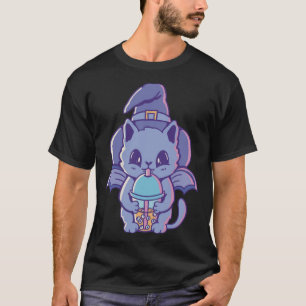 Kleurrijke kattenheks met drink motief voor mannen t-shirt