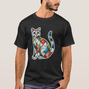 Kleurrijke Kattenliefhebber Cute Geometrie Mozaïek T-shirt