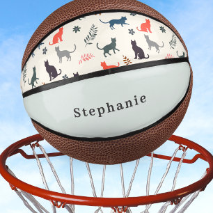 Kleurrijke kattenpatroon Aangepaste naam Elegant c Basketbal