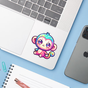 Kleurrijke Kawaii Aap met Fonkelende Ogen Sticker
