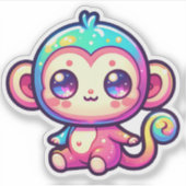 Kleurrijke Kawaii aap met sprankelende ogen Sticker (Voorkant)