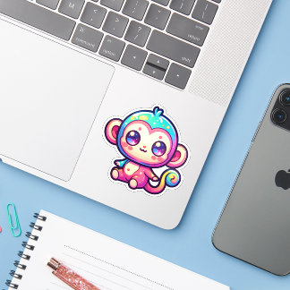 Kleurrijke Kawaii aap met sprankelende ogen Sticker