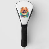 Kleurrijke Kawaii Pomeranian Hipster 1 Golfheadcover (Voorkant)