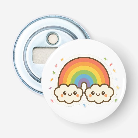 Kleurrijke Kawaii Rainbow Pride Button Flesopener (Voorkant)