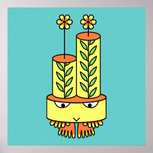 Kleurrijke kawaii schattige cartoon karakter poste poster