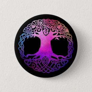 Kleurrijke Keltische levensboom Ronde Button 5,7 Cm