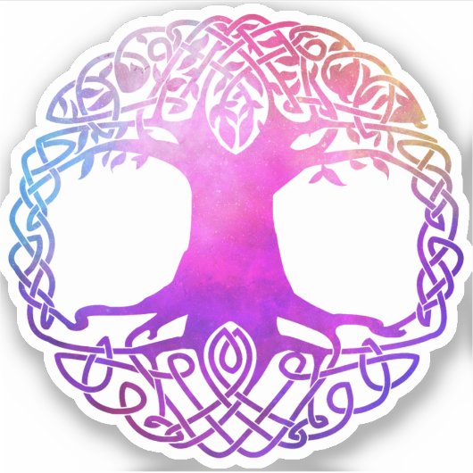 Kleurrijke Keltische Levensboom Sticker (Voorkant)