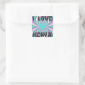 Kleurrijke Kenia Liefde: Paarse Cyaan Wit Grappig Vierkante Sticker (Tas)