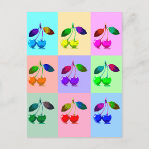 Kleurrijke kersen - Pop kunst Briefkaart