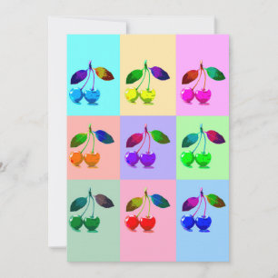 Kleurrijke kersen - Pop kunst Feestdagenkaart