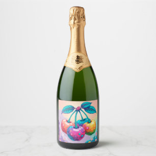 Kleurrijke kersen sparkling wijnetiket