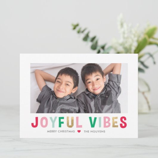 Kleurrijke Kerst Kaart met Joyful Vibes Editable F (Staand voorkant)