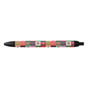 Kleurrijke Kerst Thema Raster Van Vakantie-Iconen Zwarte Inkt Pen