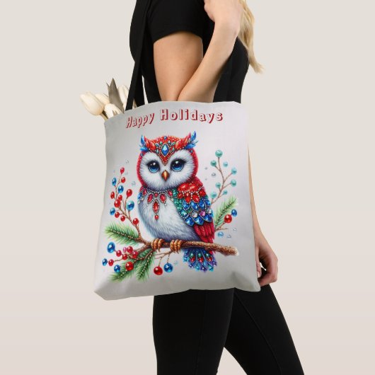 Kleurrijke kerst uil vakantie Canvas tas (Dichtbij)