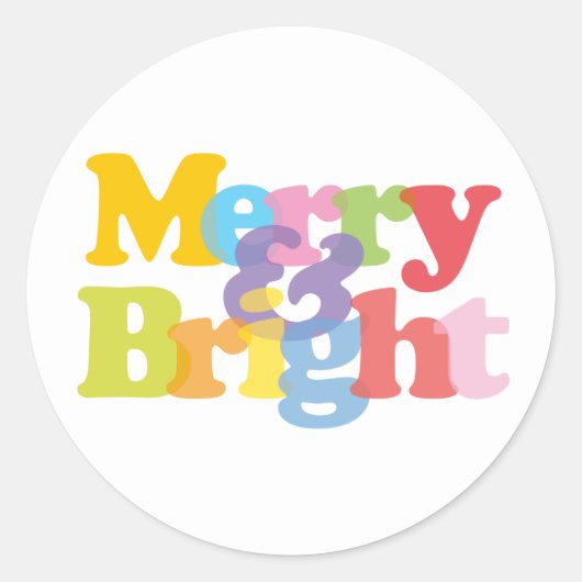 Kleurrijke Kerst Vakantie Merry And Bright Ronde Sticker (Voorkant)