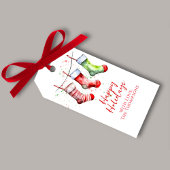 Kleurrijke Kerst Waterverf Kous Custom Cadeaulabel