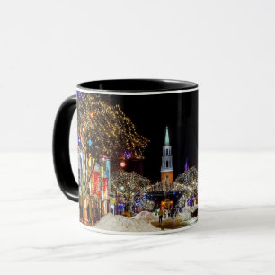 Kleurrijke Kerstavond Sneeuw Stad Zwart Mok