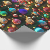 Kleurrijke kerstballen cadeaupapier (Hoek)
