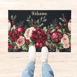 Kleurrijke kerstballen met poinsettia deurmat
