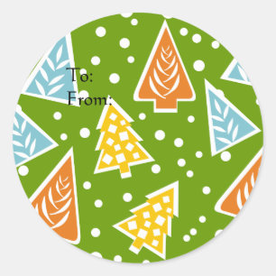 Kleurrijke kerstbomen cadeau Label Sticker