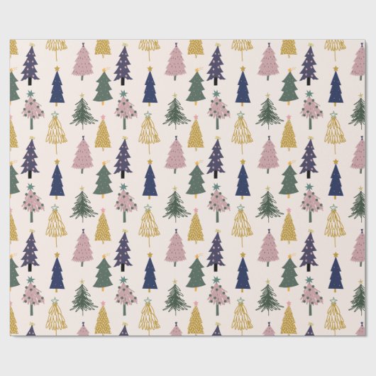 Kleurrijke kerstbomen. feestelijk cadeaupapier (Vlak)