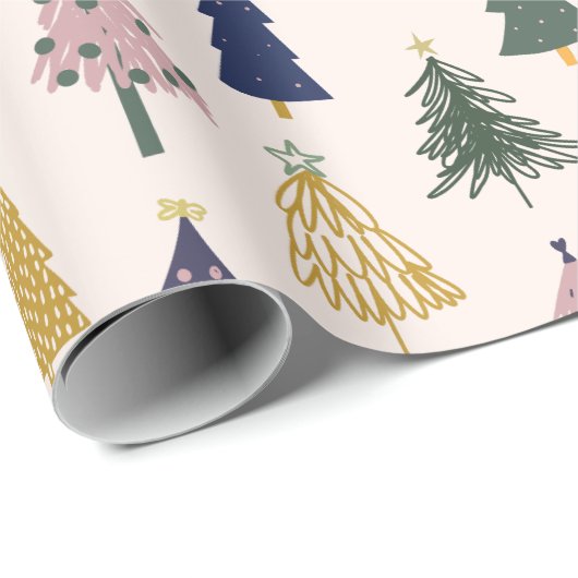 Kleurrijke kerstbomen. feestelijk cadeaupapier (Rol Hoek)