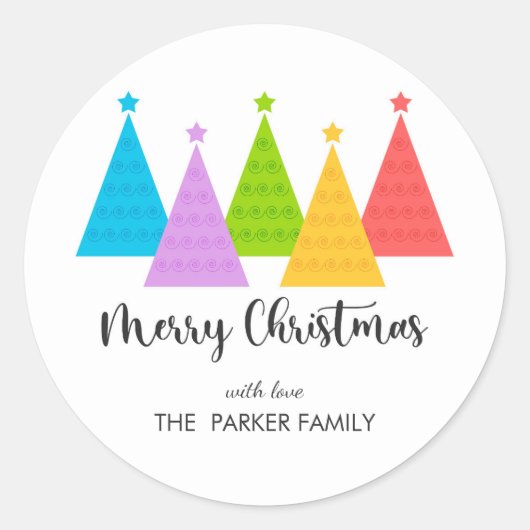 Kleurrijke kerstbomen Gepersonaliseerde Gift Label (Voorkant)