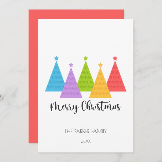 Kleurrijke kerstbomen Kaart voor kerstmis (Voorkant / Achterkant)