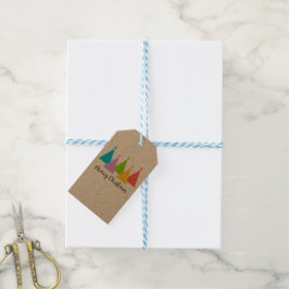 Kleurrijke kerstbomen Kraft Cadeaulabel