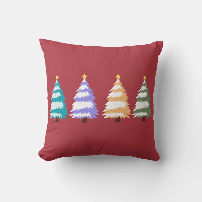 Kleurrijke Kerstbomen Kussen (Voorkant)