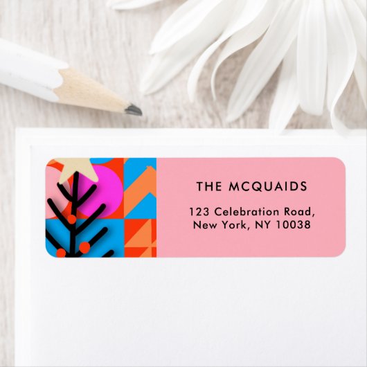 Kleurrijke kerstbomen Moderne geometrische Etiket (Insitu)