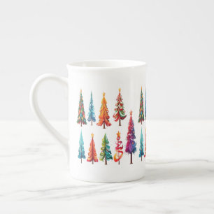 Kleurrijke kerstbomen porselein kop