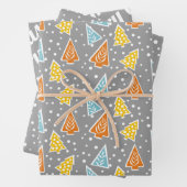 Kleurrijke kerstbomen, "prettige kerst", sneeuw inpakpapier vel (In situ)