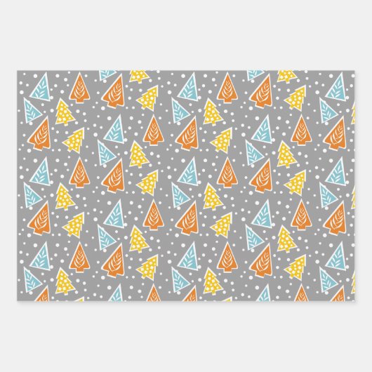 Kleurrijke kerstbomen, "prettige kerst", sneeuw inpakpapier vel (Voorkant)