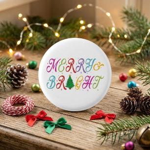 Kleurrijke Kerstboom Feestelijk Merry & Bright Ronde Button 3,2 Cm