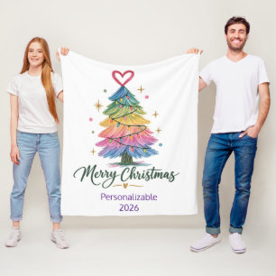 Kleurrijke Kerstboom Geschetst Fleece Deken