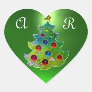 KLEURRIJKE KERSTBOOM IN GROEN GOUD GLINSTERING HART STICKER