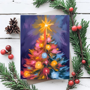 Kleurrijke Kerstboom Lichtjes Waterverf Feestdagenkaart